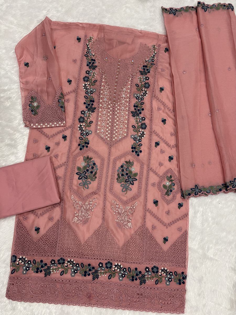 Pink Chiffon Embroidery Zari Sequins Wedding Party Festival Casual Palazzo Pant Salwar Kameez