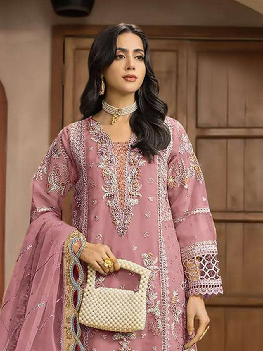 Pink Chiffon Embroidery Zari Wedding Party Festival Casual Palazzo Pant Salwar Kameez