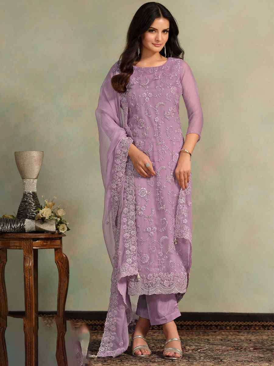 Pink Chiffon Organza Embroidered Festival Wedding Pant Salwar Kameez
