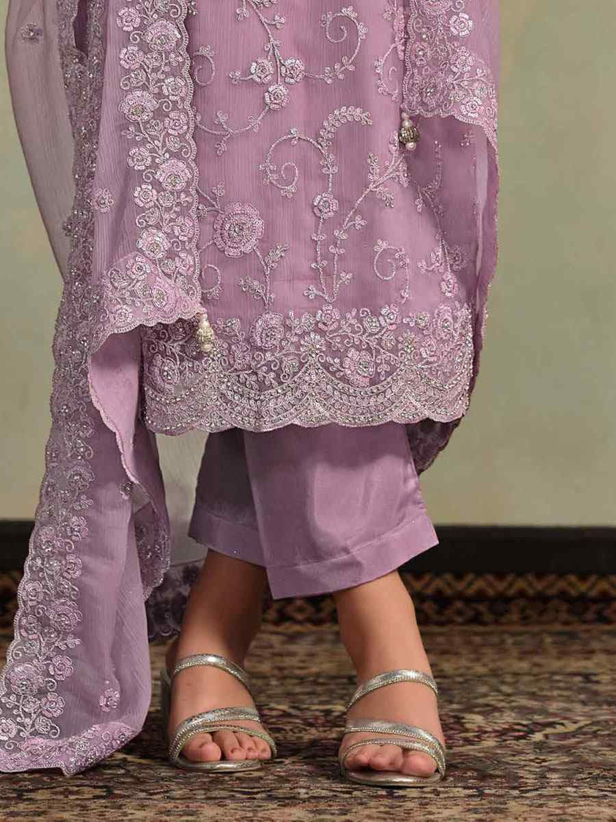 Pink Chiffon Organza Embroidered Festival Wedding Pant Salwar Kameez