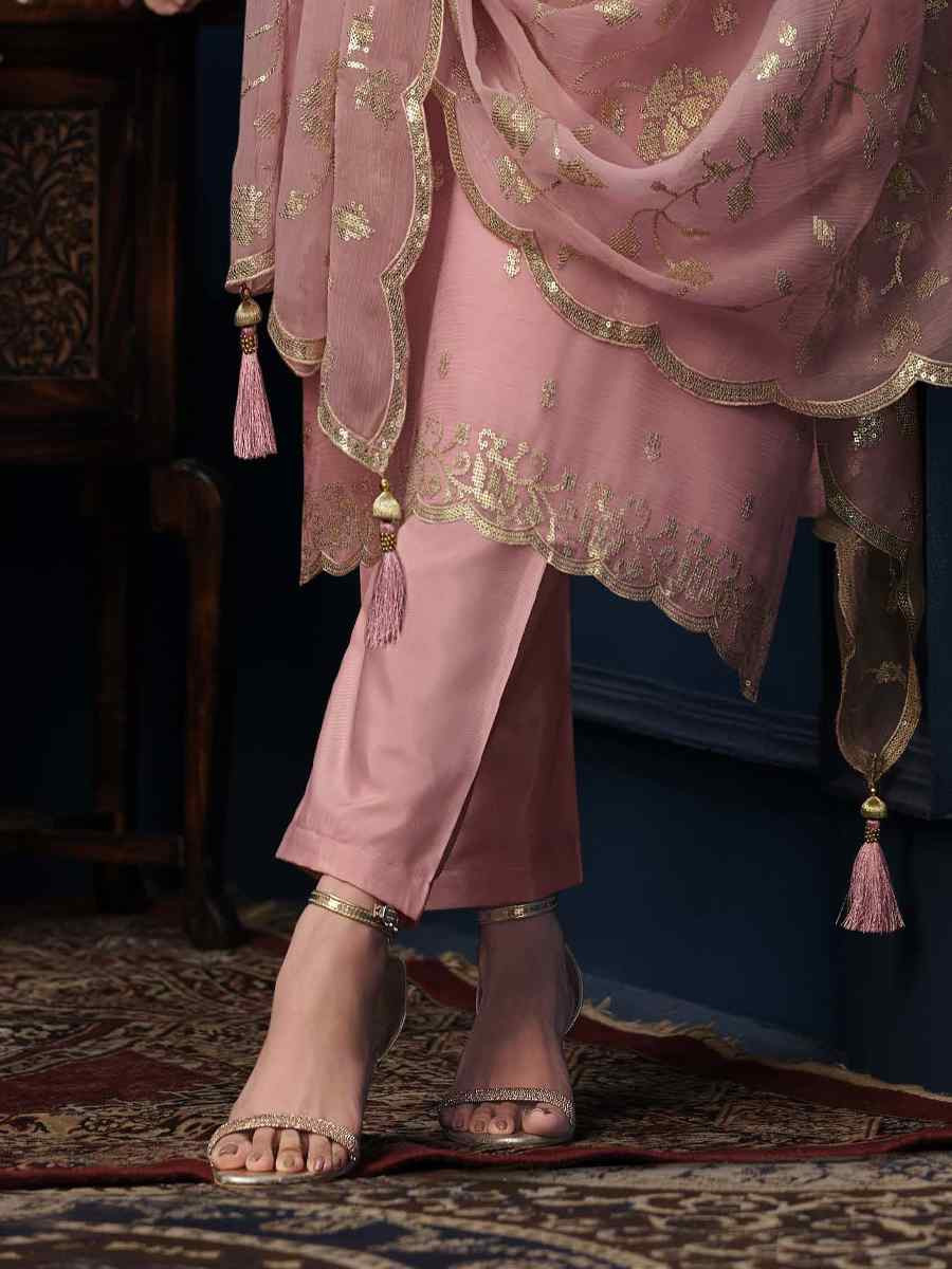 Pink Chiffon Organza Embroidered Festival Wedding Pant Salwar Kameez