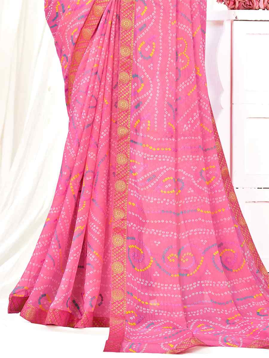 Pink Chiffon Printed Casual Festival Contemporary Saree