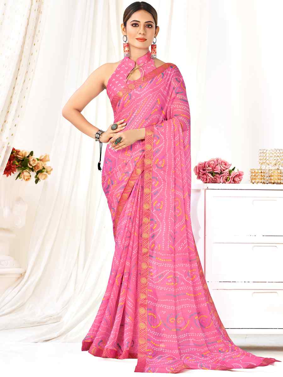 Pink Chiffon Printed Casual Festival Contemporary Saree