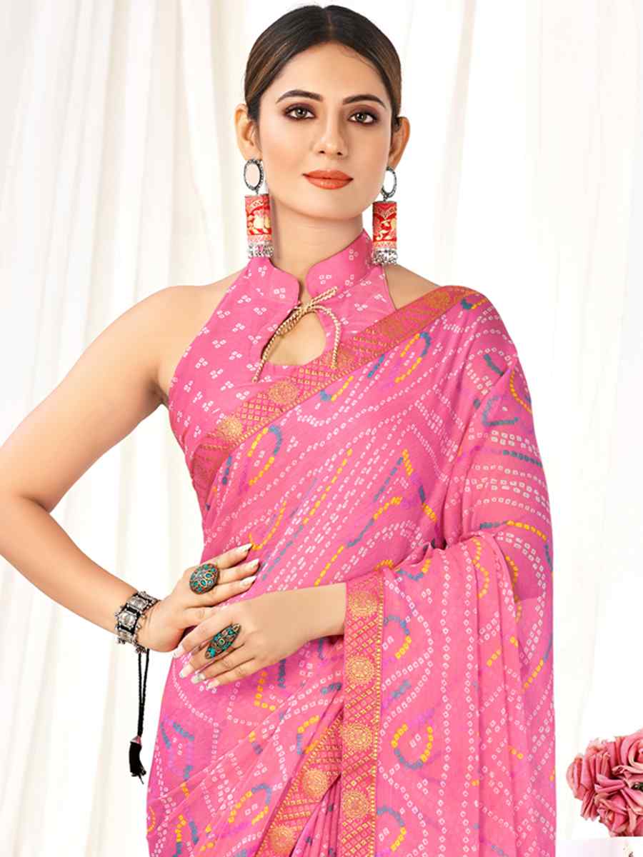 Pink Chiffon Printed Casual Festival Contemporary Saree