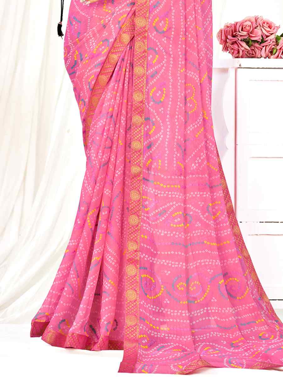 Pink Chiffon Printed Casual Festival Contemporary Saree