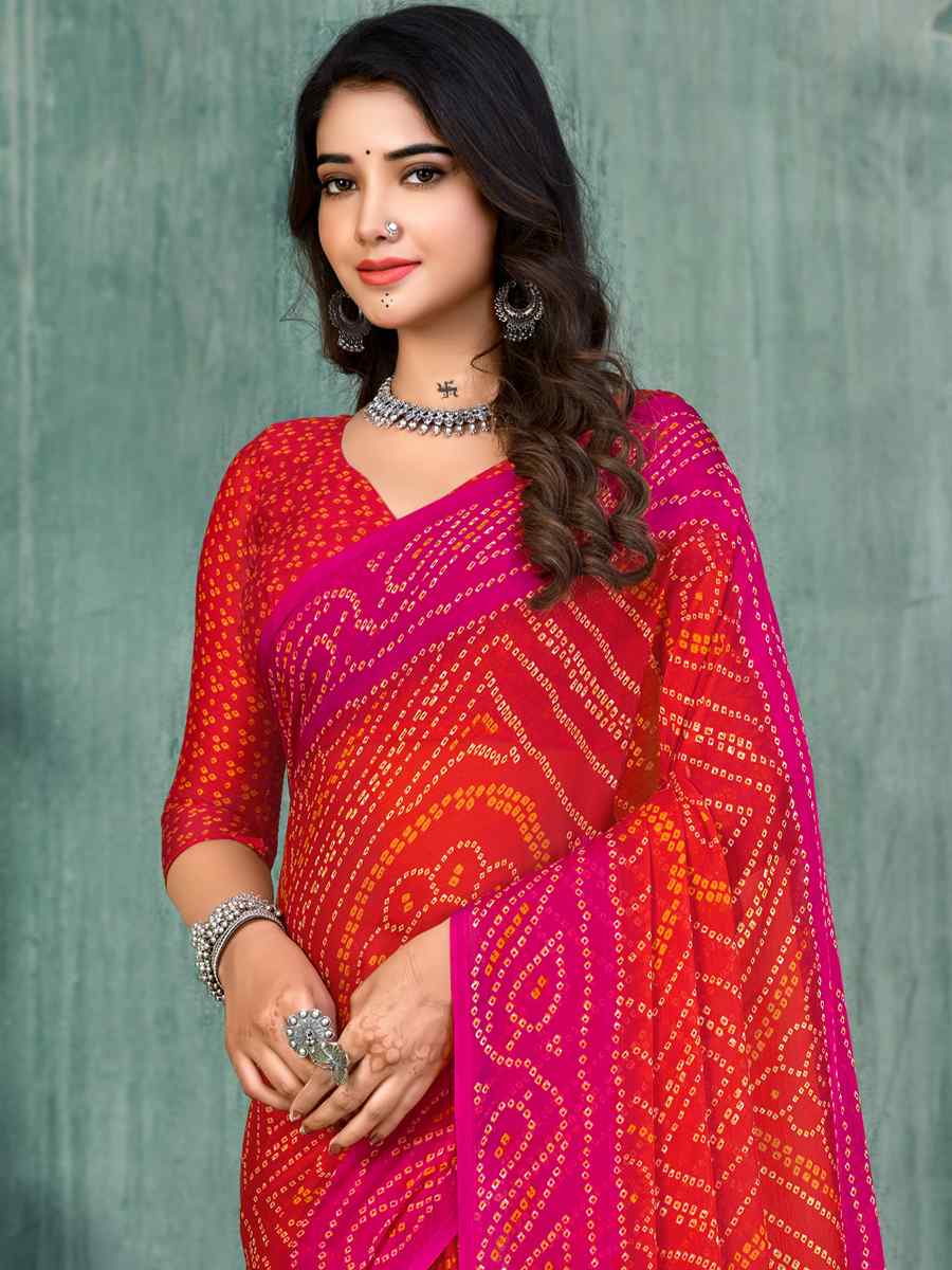 Pink Chiffon Printed Casual Festival Contemporary Saree
