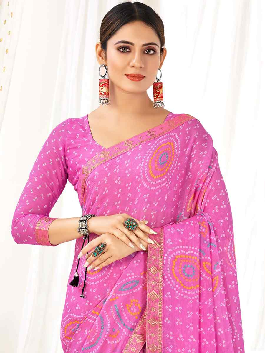 Pink Chiffon Printed Casual Festival Contemporary Saree