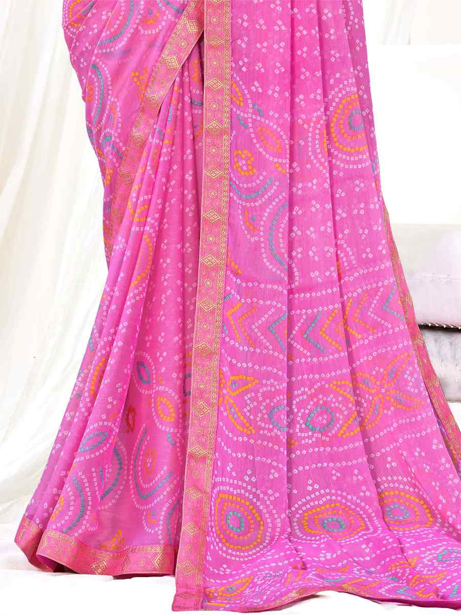 Pink Chiffon Printed Casual Festival Contemporary Saree
