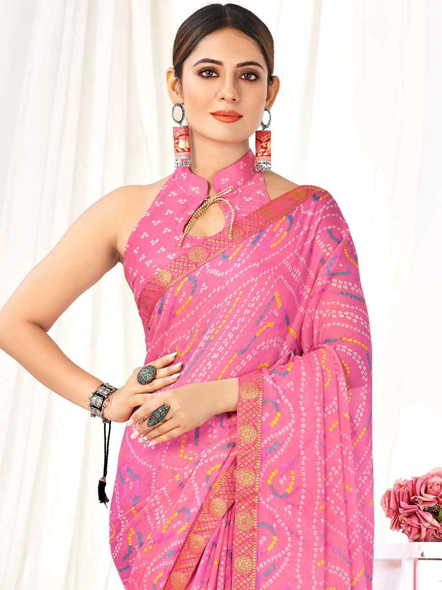 Pink Chiffon Printed Casual Festival Contemporary Saree