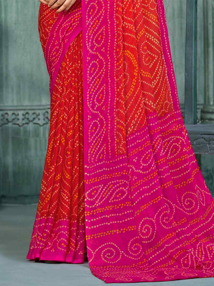 Pink Chiffon Printed Casual Festival Contemporary Saree