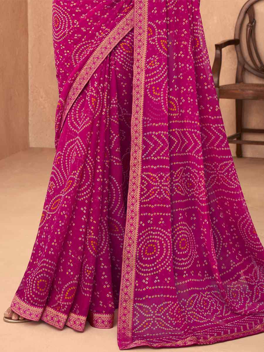 Pink Chiffon Printed Casual Party Contemporary Saree