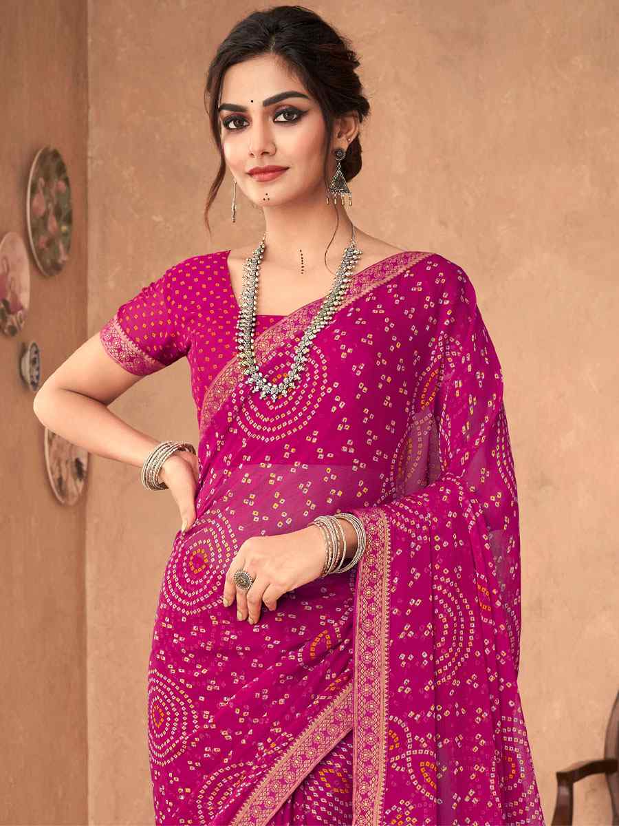 Pink Chiffon Printed Casual Party Contemporary Saree