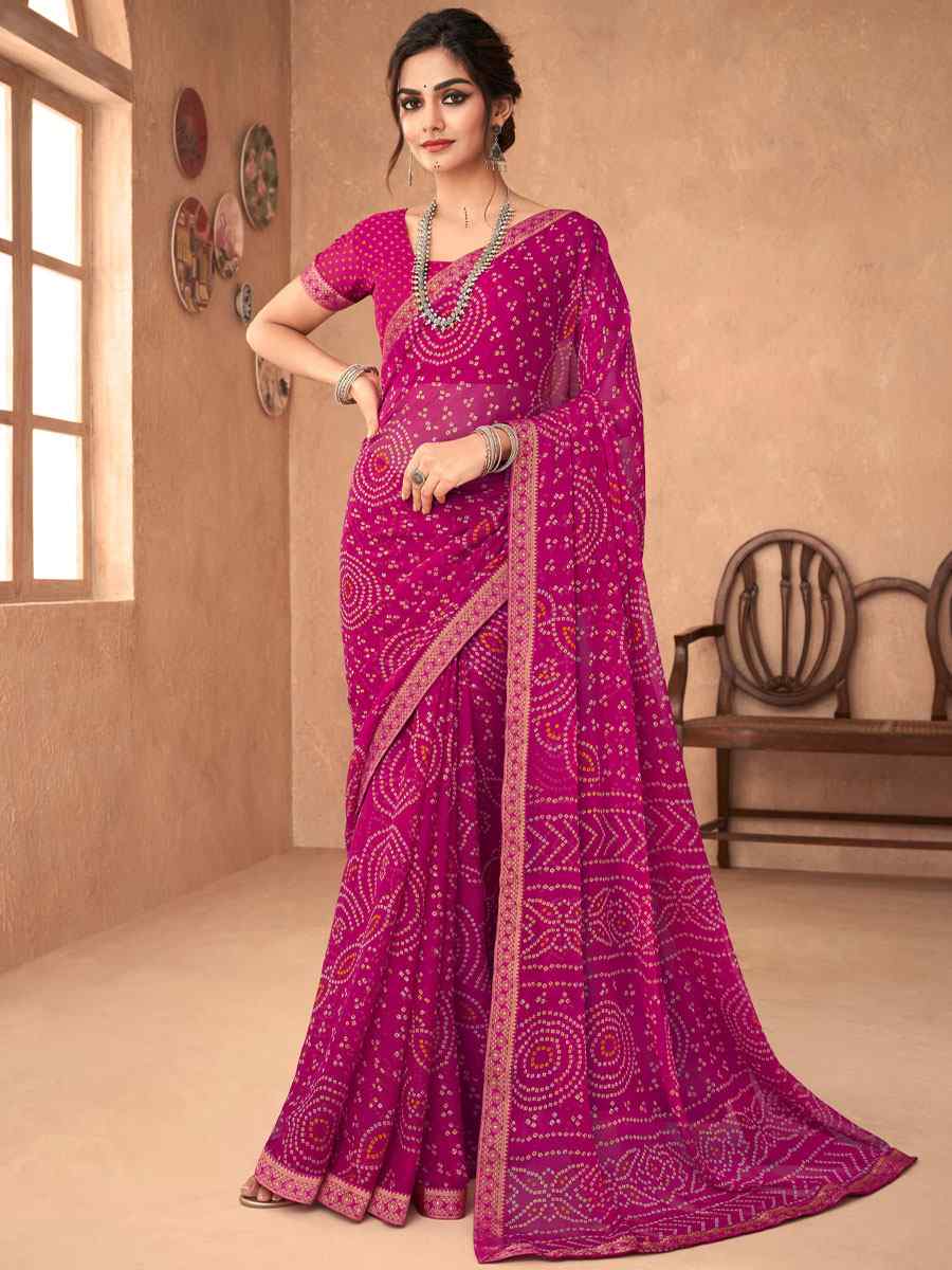 Pink Chiffon Printed Casual Party Contemporary Saree