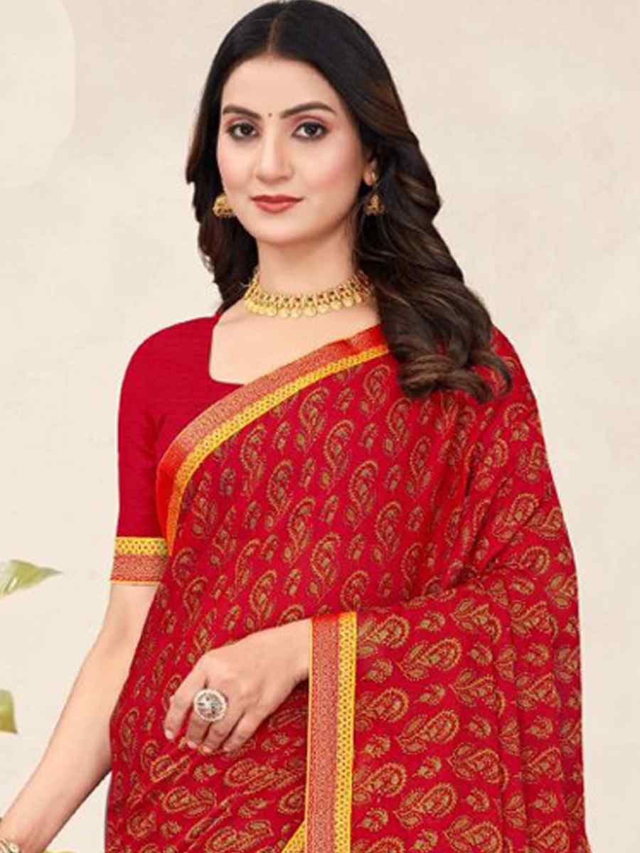 Pink Chiffon Printed Festival Wedding Fancy Classic Style Sarees