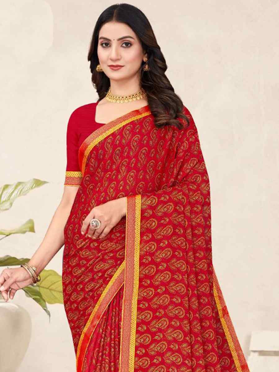 Pink Chiffon Printed Festival Wedding Fancy Classic Style Sarees