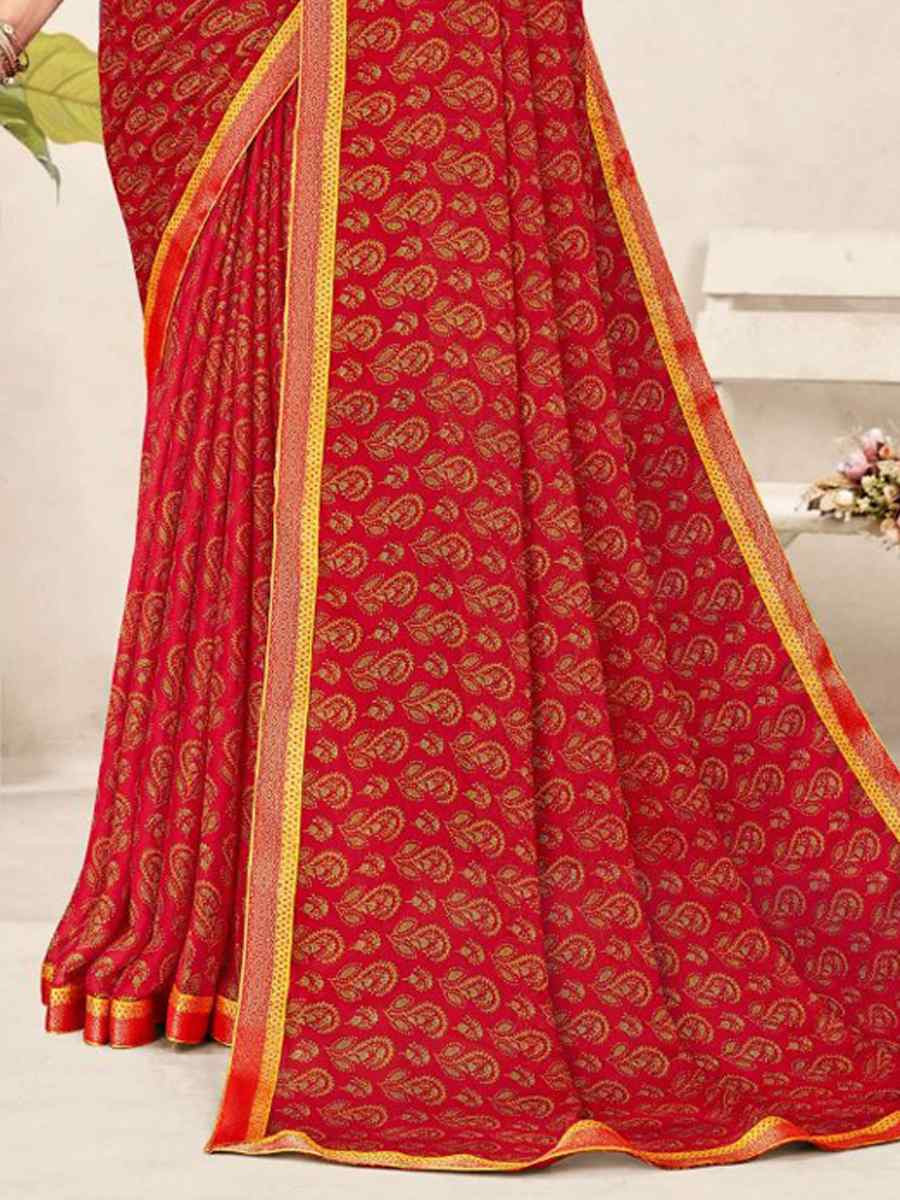 Pink Chiffon Printed Festival Wedding Fancy Classic Style Sarees