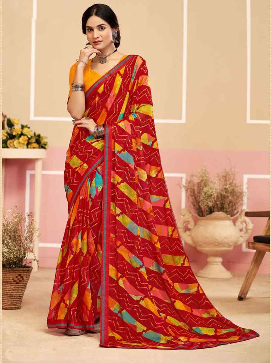 Pink Chiffon Printed Festival Wedding Fancy Classic Style Sarees