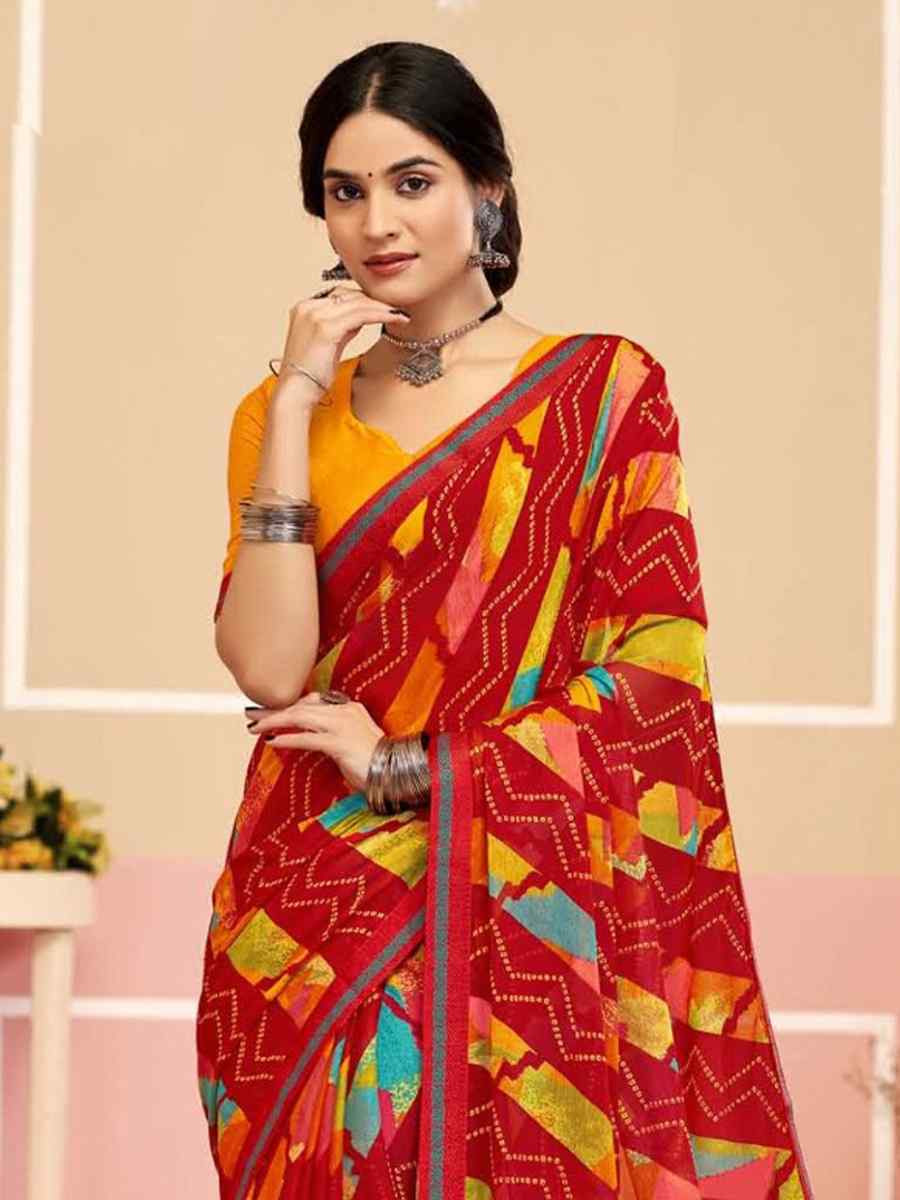 Pink Chiffon Printed Festival Wedding Fancy Classic Style Sarees