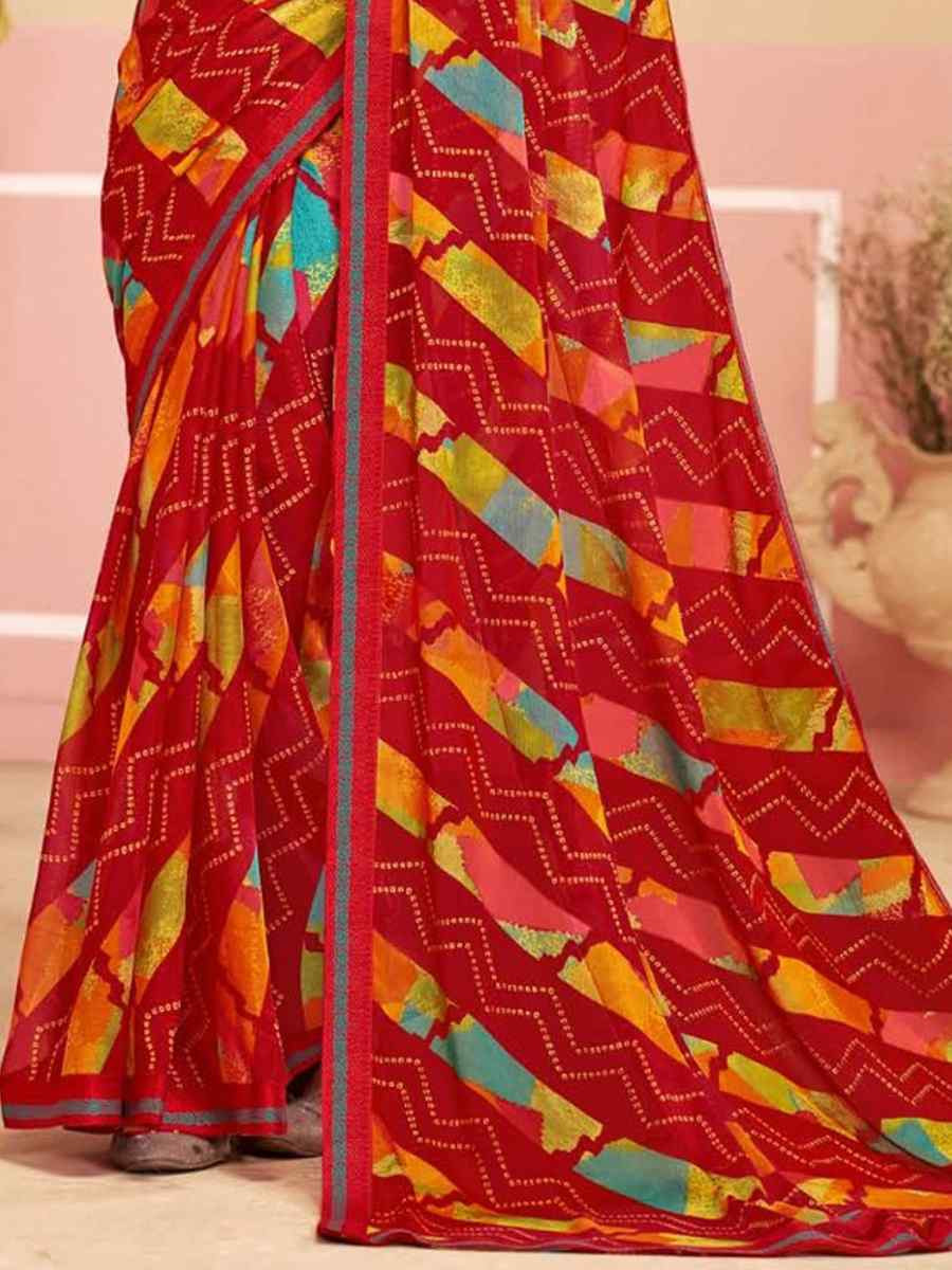 Pink Chiffon Printed Festival Wedding Fancy Classic Style Sarees