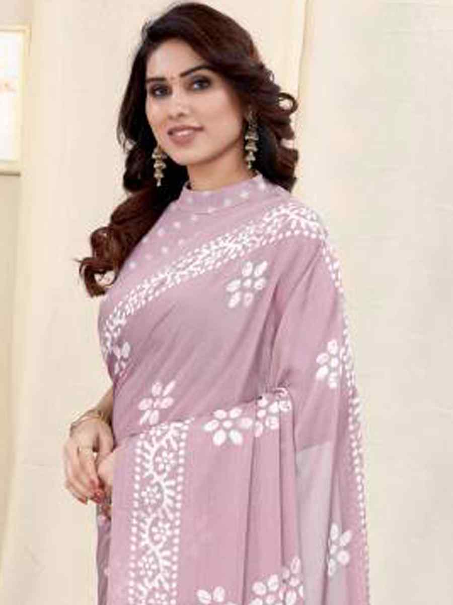 Pink Chinon Chiffon Printed Casual Festival Contemporary Saree