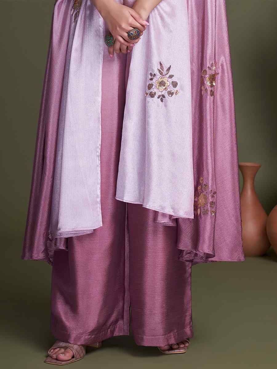 Pink Chinon Embroiderd Party Casual Ready Palazzo Pant Salwar Kameez