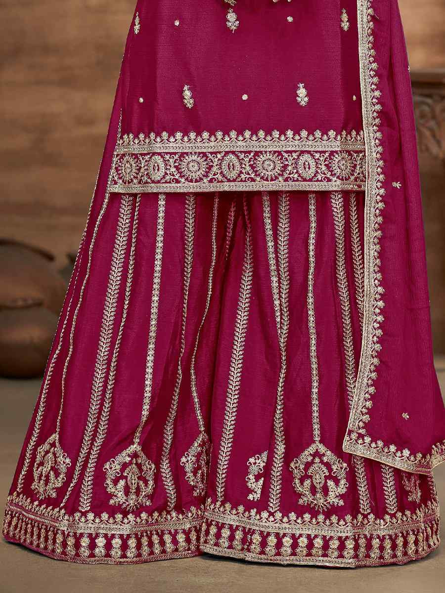 Pink Chinon Embroidered Festival Casual Ready Palazzo Salwar Kameez