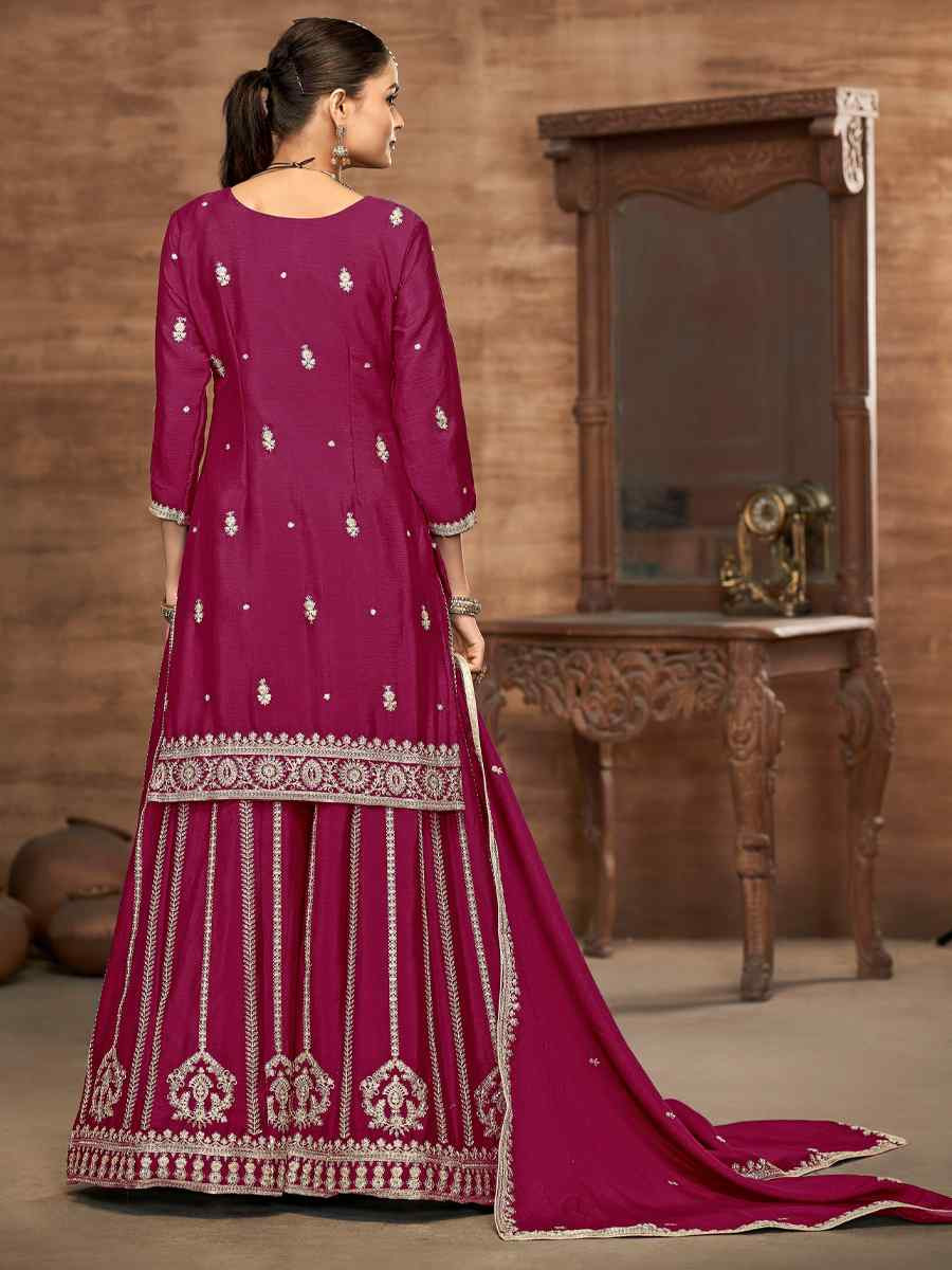 Pink Chinon Embroidered Festival Casual Ready Palazzo Salwar Kameez