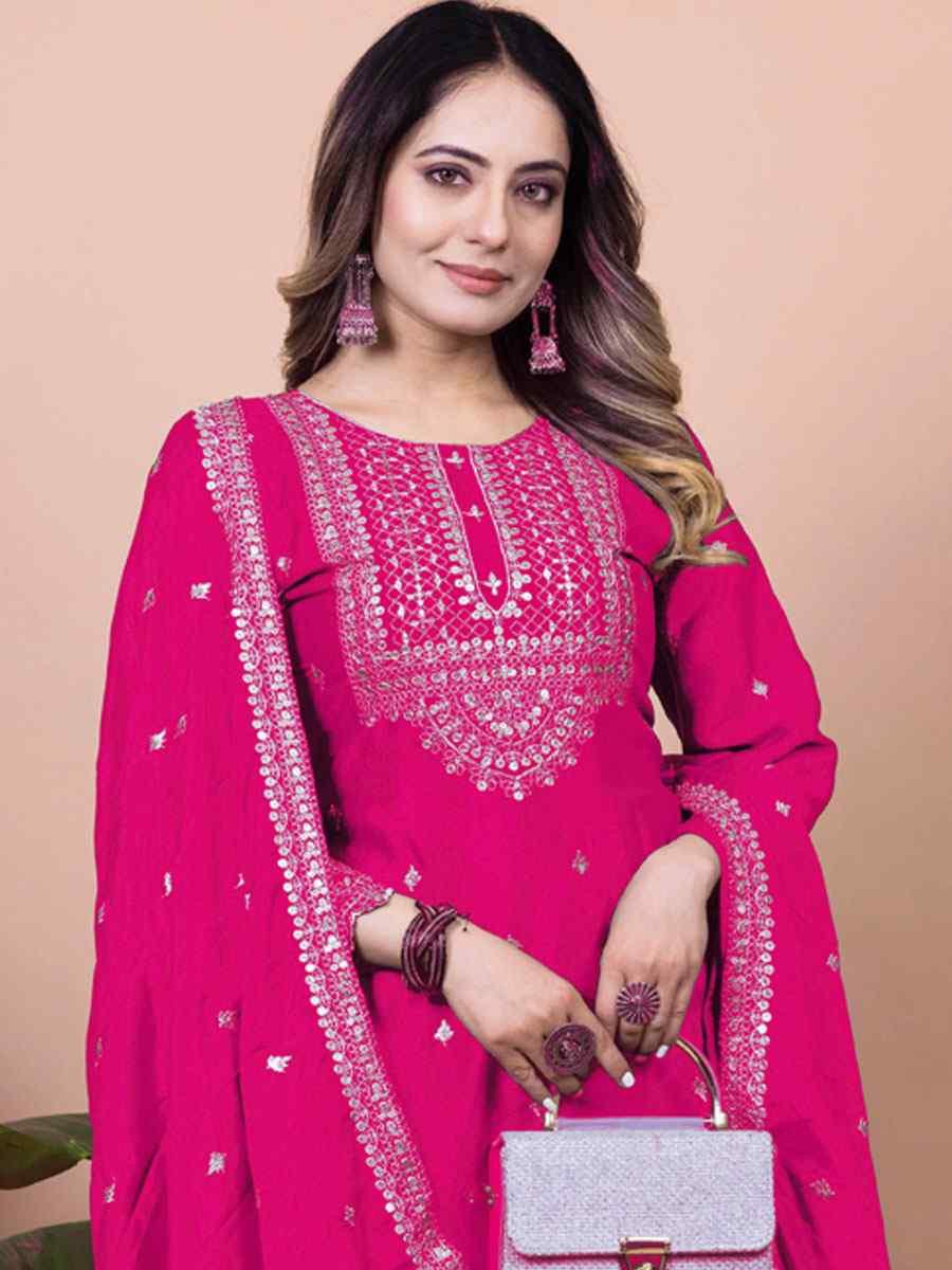 Pink Chinon Embroidered Festival Casual Ready Sharara Pant Salwar Kameez