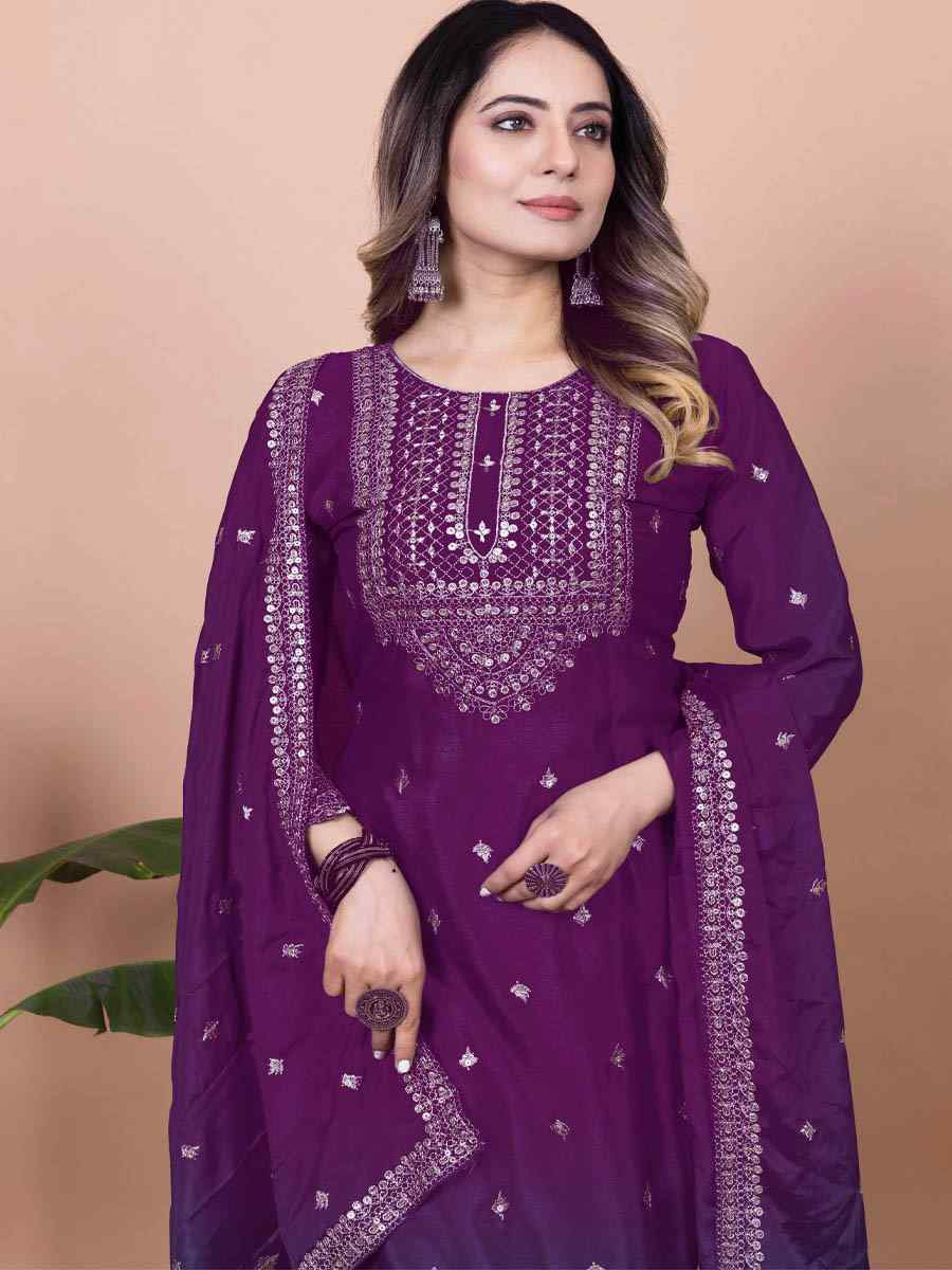 Pink Chinon Embroidered Festival Casual Ready Sharara Pant Salwar Kameez