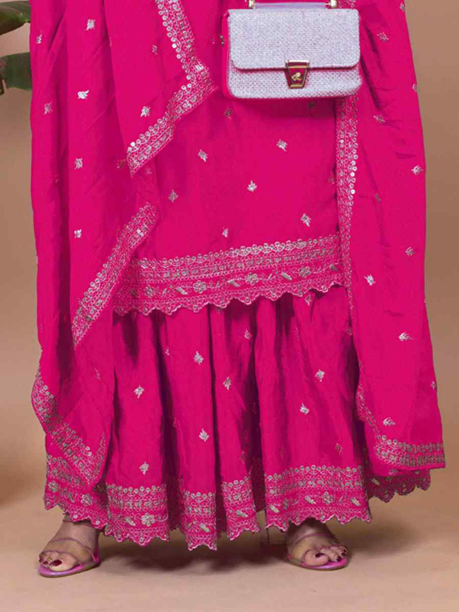 Pink Chinon Embroidered Festival Casual Ready Sharara Pant Salwar Kameez