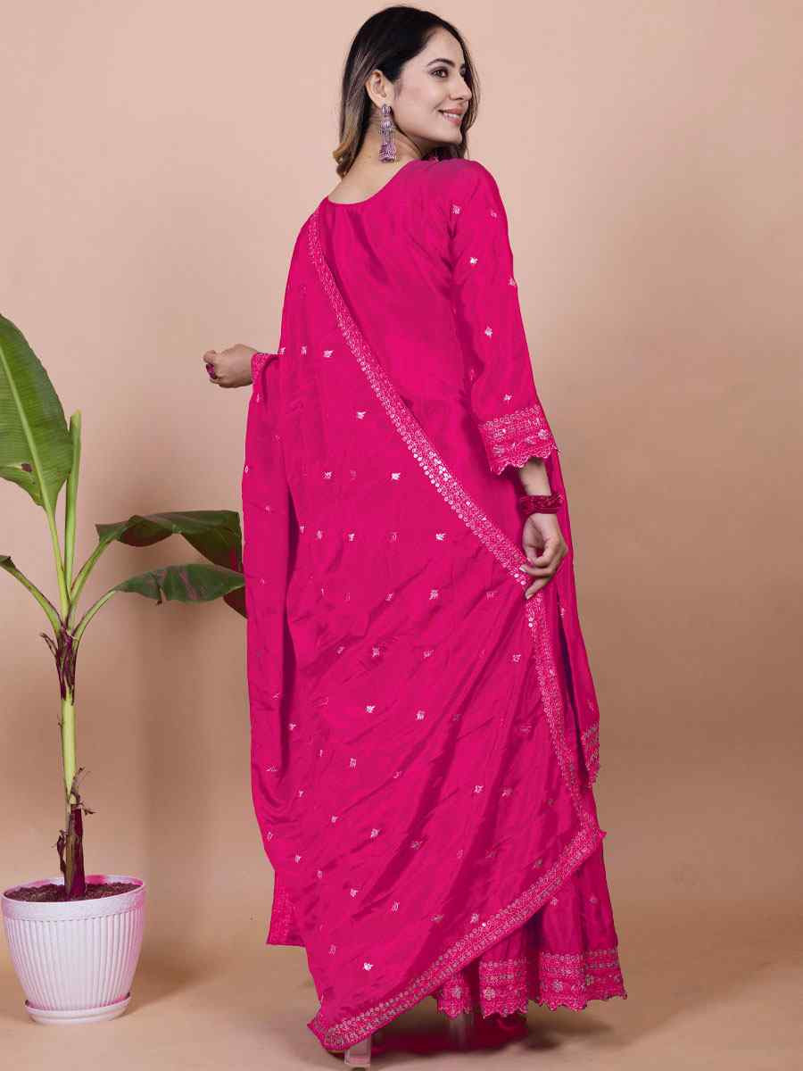 Pink Chinon Embroidered Festival Casual Ready Sharara Pant Salwar Kameez