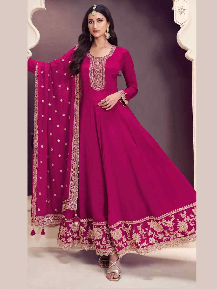 Pink Chinon Embroidered Festival Wedding Anarkali Salwar Kameez