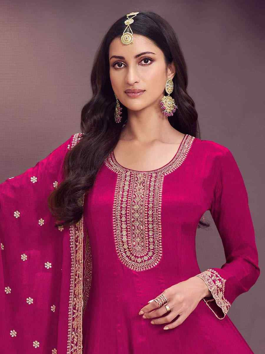 Pink Chinon Embroidered Festival Wedding Anarkali Salwar Kameez