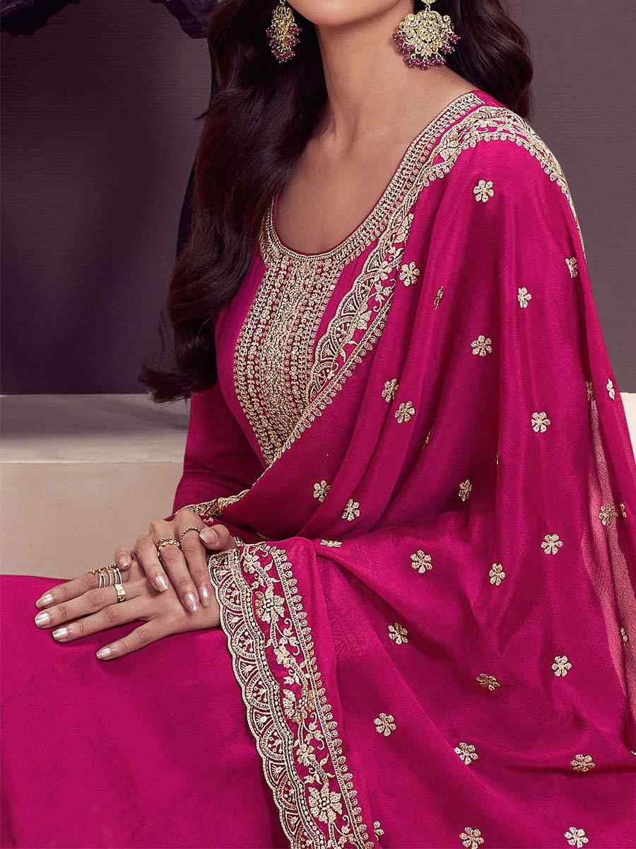 Pink Chinon Embroidered Festival Wedding Anarkali Salwar Kameez