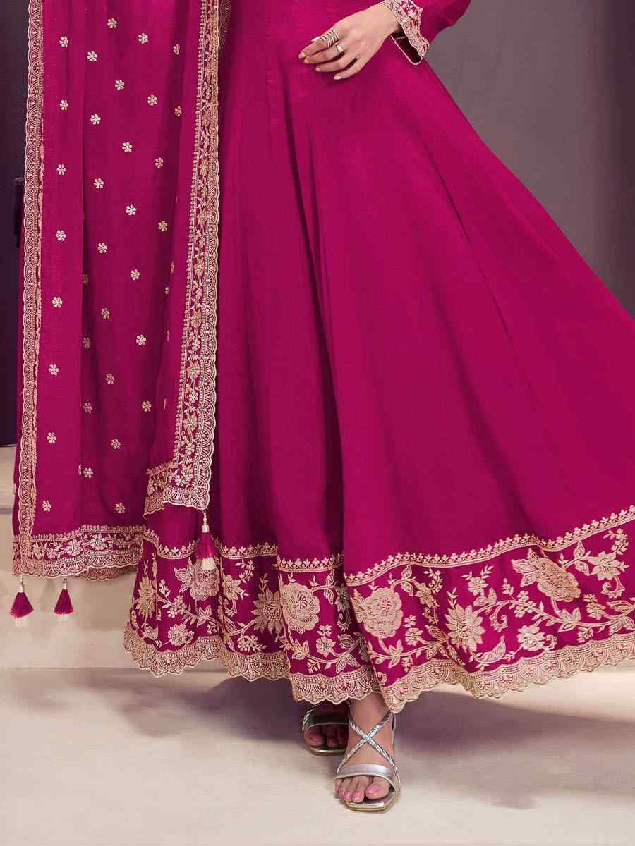 Pink Chinon Embroidered Festival Wedding Anarkali Salwar Kameez