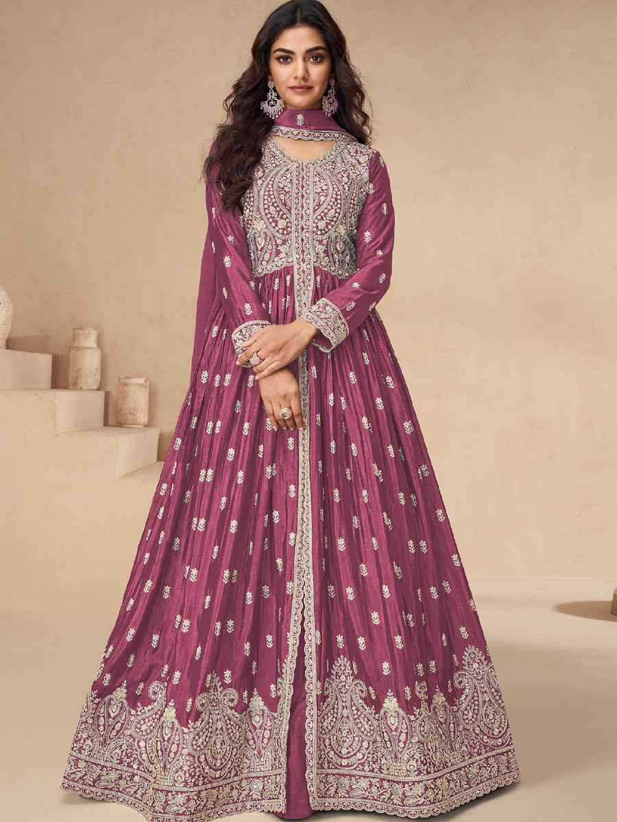 Pink Chinon Embroidered Festival Wedding Anarkali Salwar Kameez