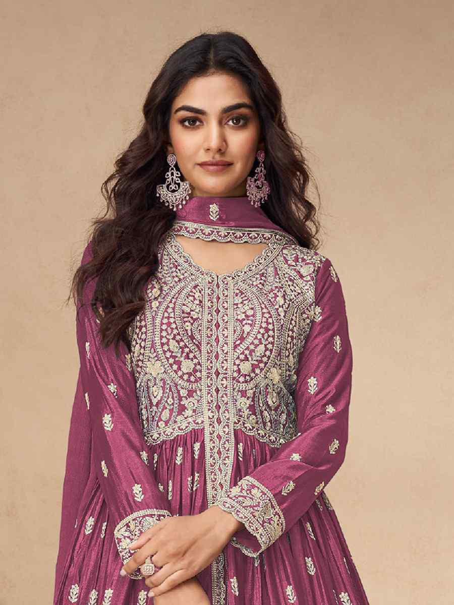 Pink Chinon Embroidered Festival Wedding Anarkali Salwar Kameez