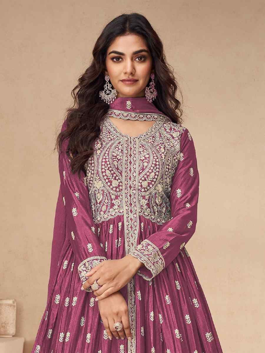 Pink Chinon Embroidered Festival Wedding Anarkali Salwar Kameez