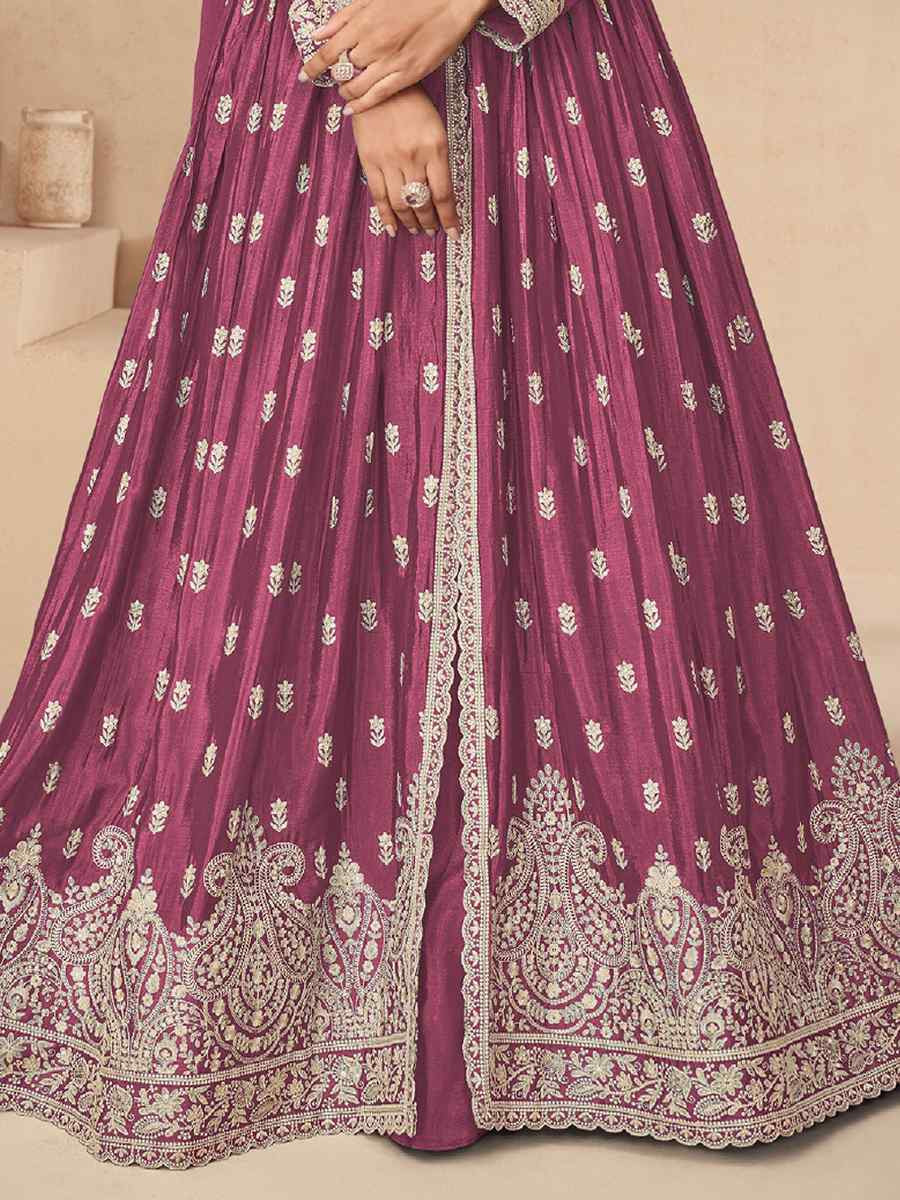 Pink Chinon Embroidered Festival Wedding Anarkali Salwar Kameez