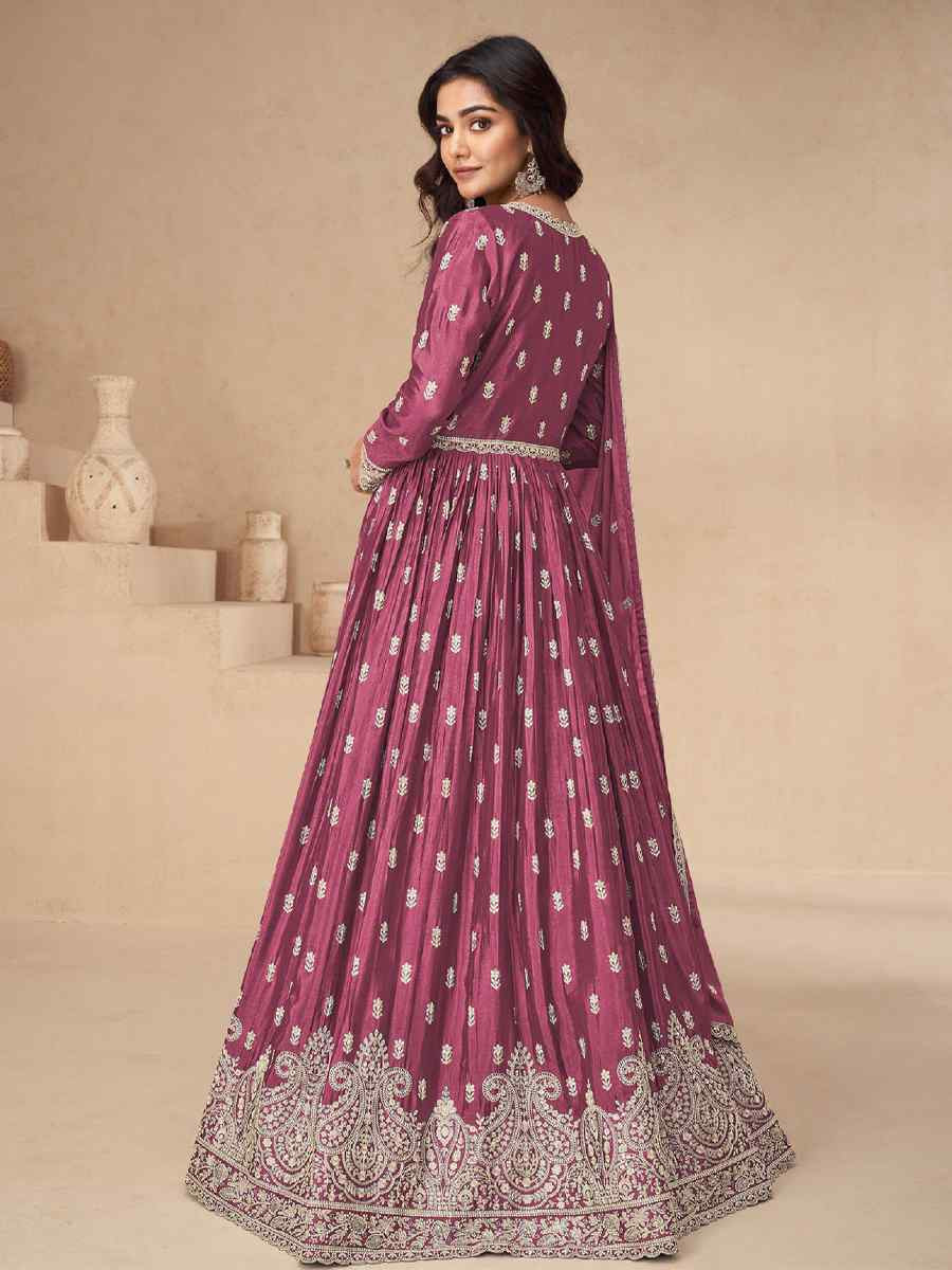 Pink Chinon Embroidered Festival Wedding Anarkali Salwar Kameez
