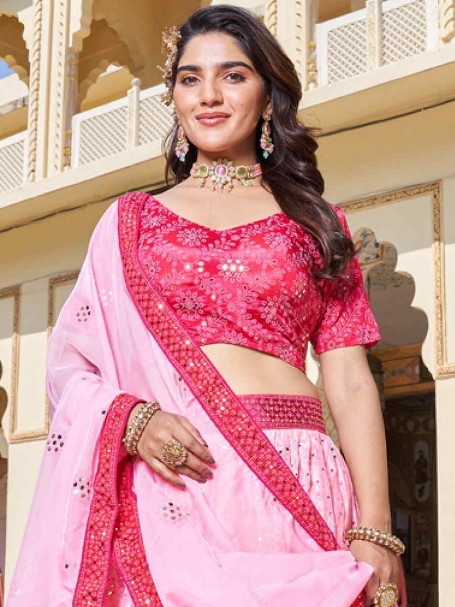 Pink Chinon Embroidered Festival Wedding Circular Lehenga Choli