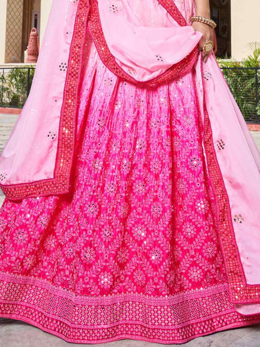 Pink Chinon Embroidered Festival Wedding Circular Lehenga Choli