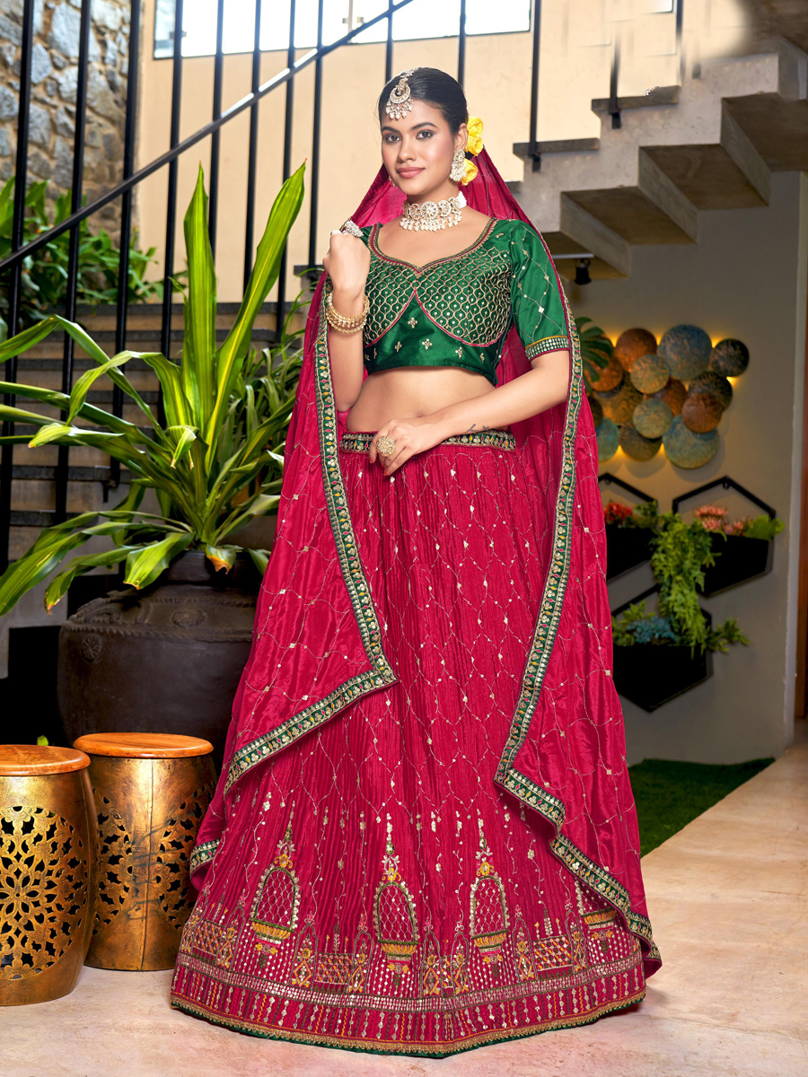 Pink Chinon Embroidered Festival Wedding Traditional Lehenga Choli