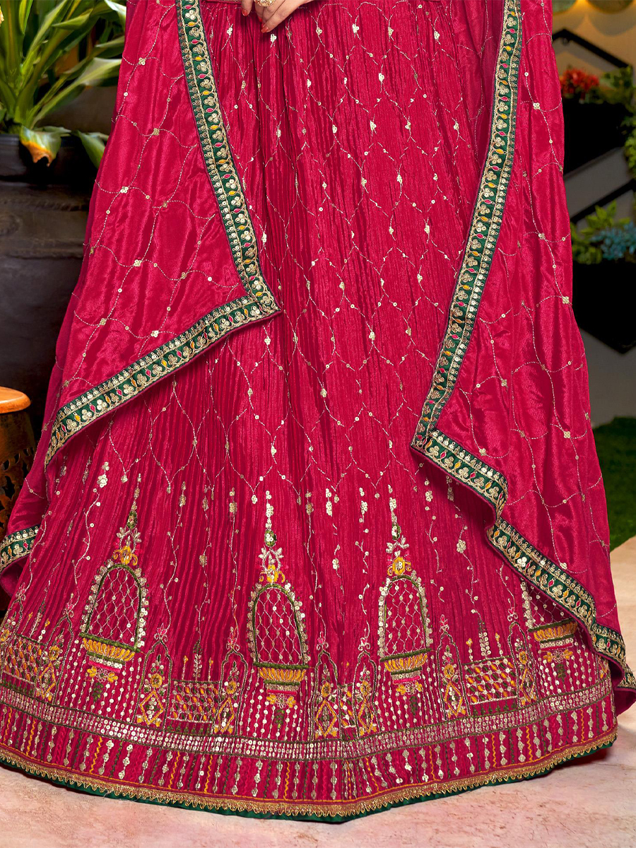 Pink Chinon Embroidered Festival Wedding Traditional Lehenga Choli