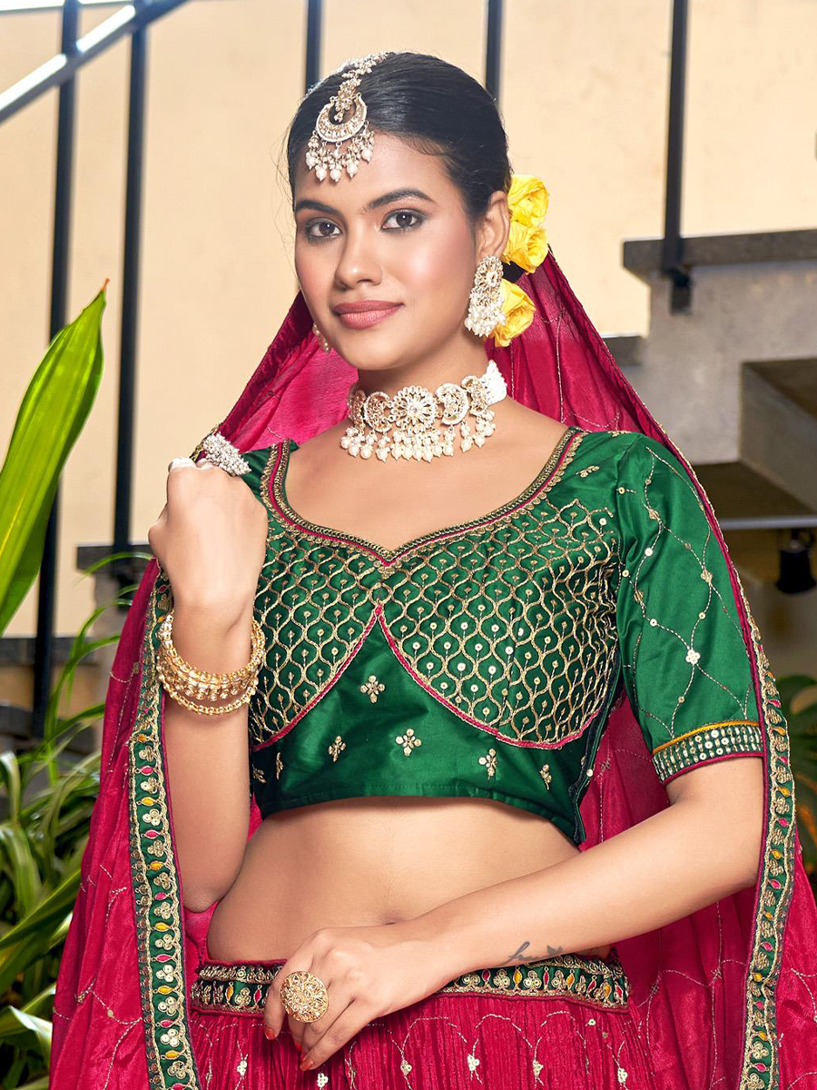Pink Chinon Embroidered Festival Wedding Traditional Lehenga Choli