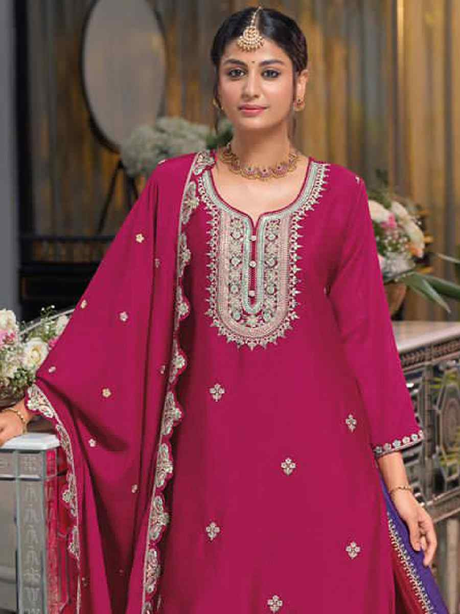 Pink Chinon Embroidered Reception Wedding Kurti Lehenga Choli
