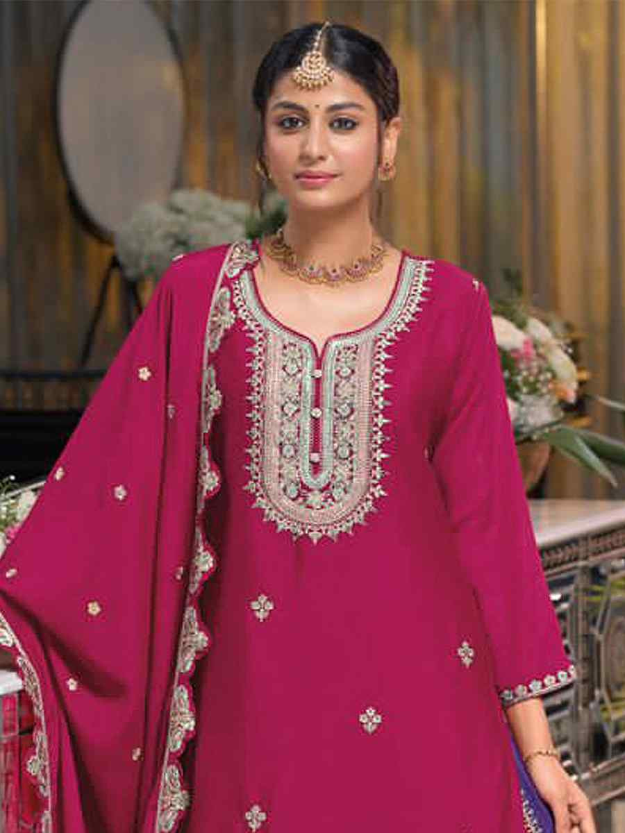 Pink Chinon Embroidered Reception Wedding Kurti Lehenga Choli