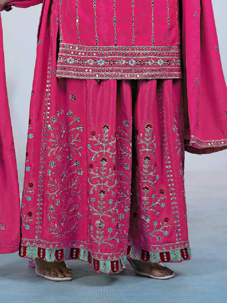 Pink Chinon Embroidery Party Wedding Festival Casual Ready Palazzo Pant Salwar Kameez