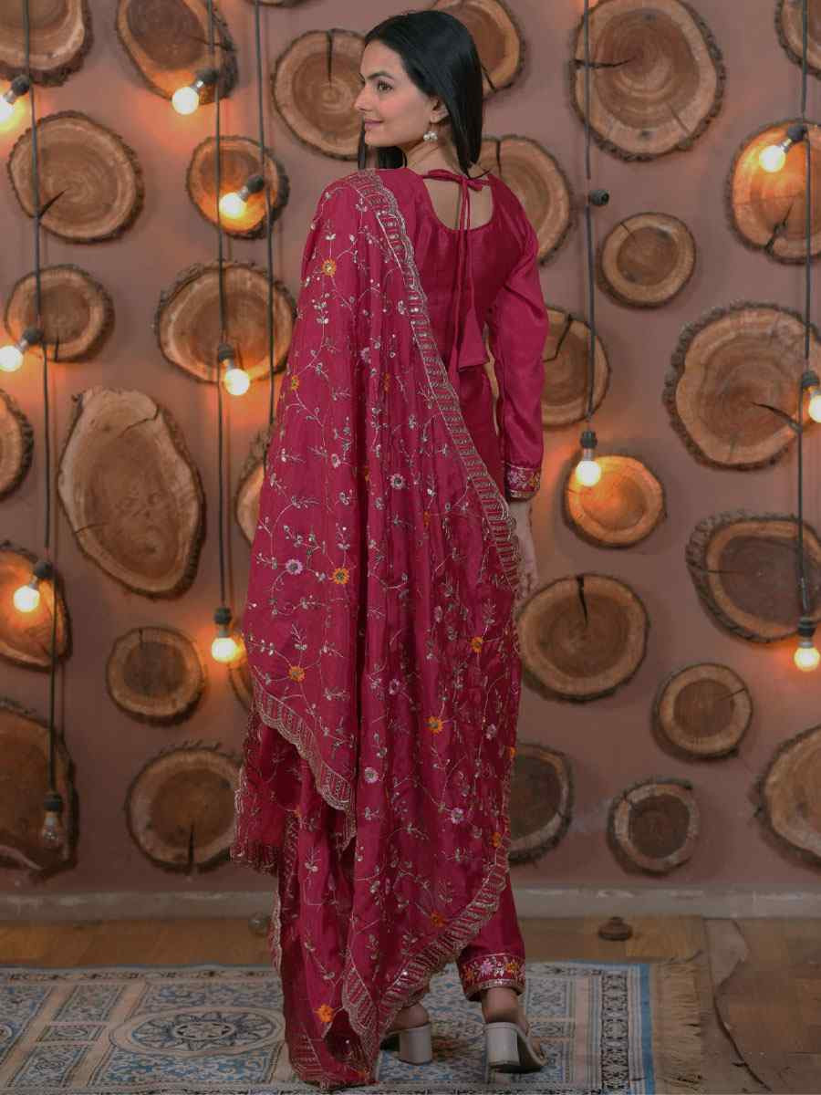 Pink Chinon Embroidery Party Wedding Festival Casual Ready Pant Salwar Kameez