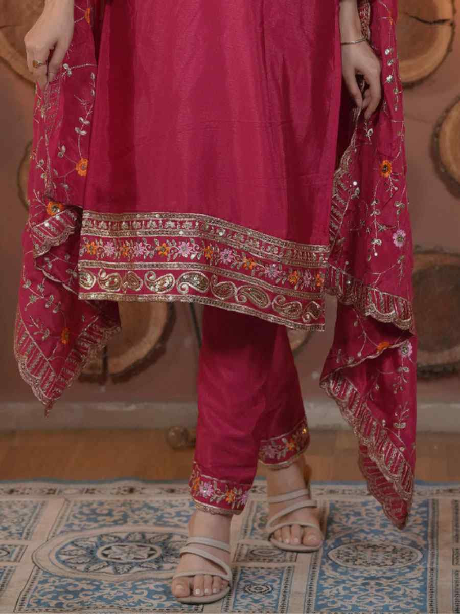 Pink Chinon Embroidery Party Wedding Festival Casual Ready Pant Salwar Kameez